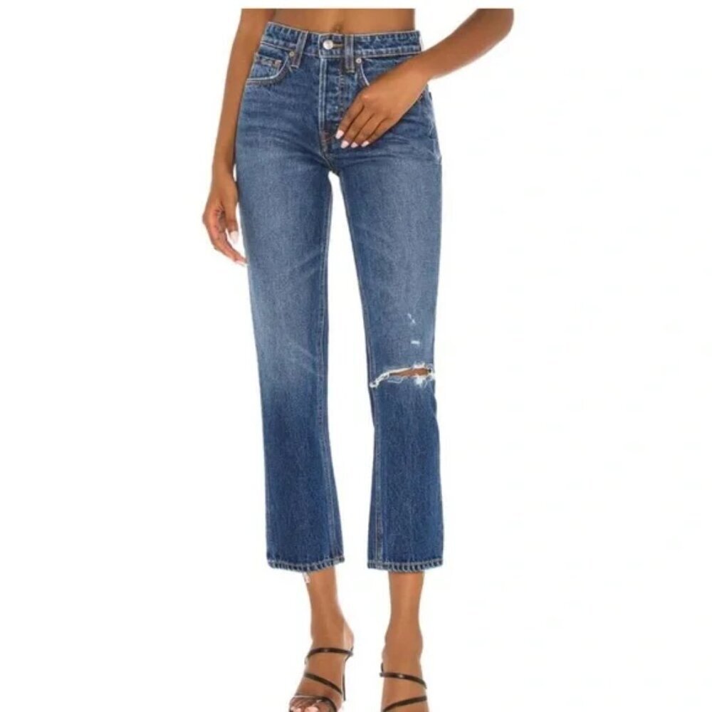 GrIfrnd Karolina High Rise Straight Crop Raw Hem Jean’s in Midtown